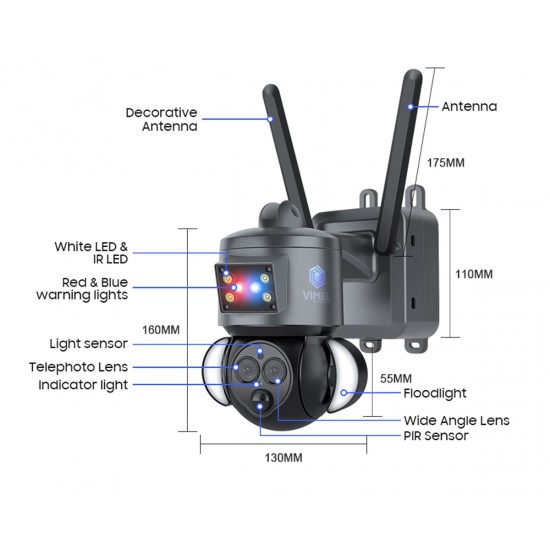 Security Camera 2K Solar Panel 12X Zoom 4G