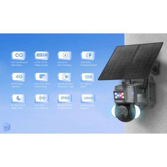 Security Camera 2K Solar Panel 12X Zoom 4G