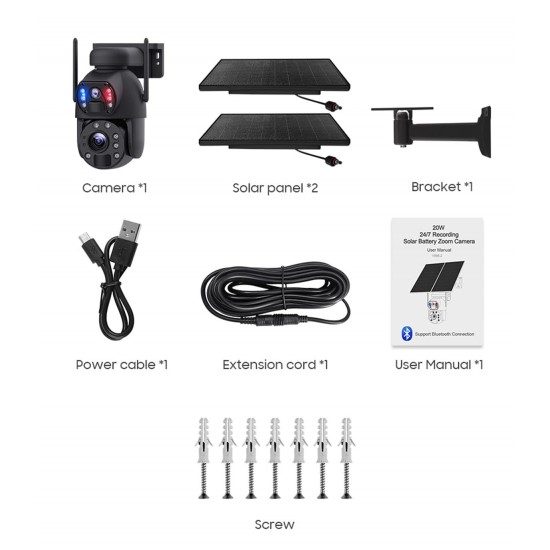 Solar Security Camera Two Cams 2K 20X Zoom