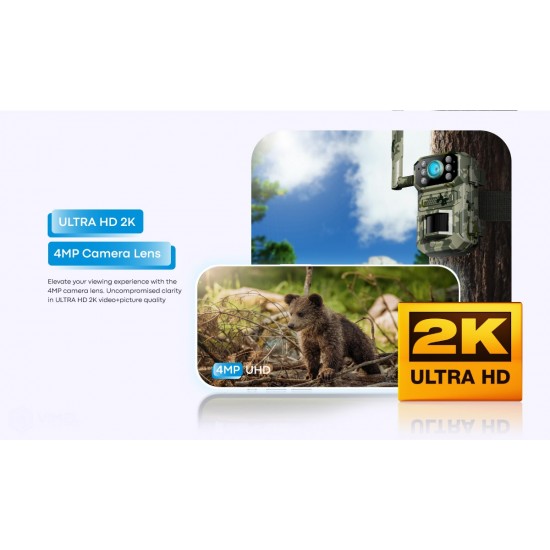 4G Trail Camera 2K Solar Powered 24/7