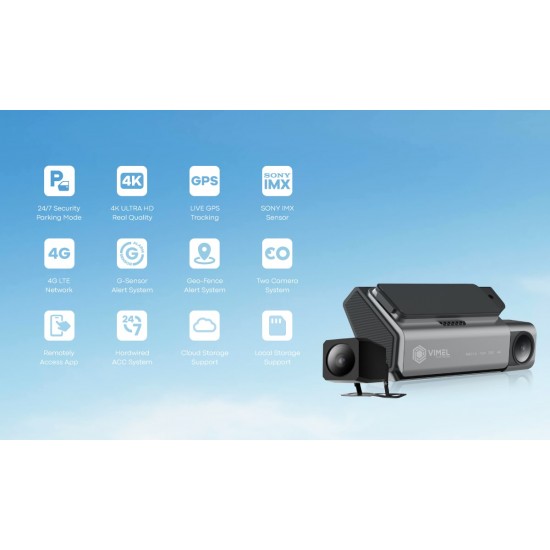 4G Dash Camera 4K Front and Rear